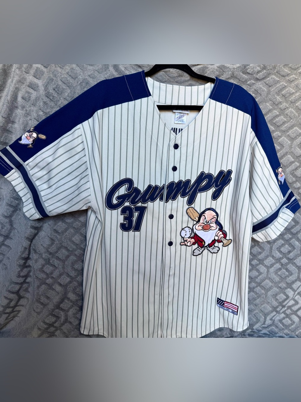 Disney Grumpy 37 Pinstripe Baseball Jersey - Navy & Cream